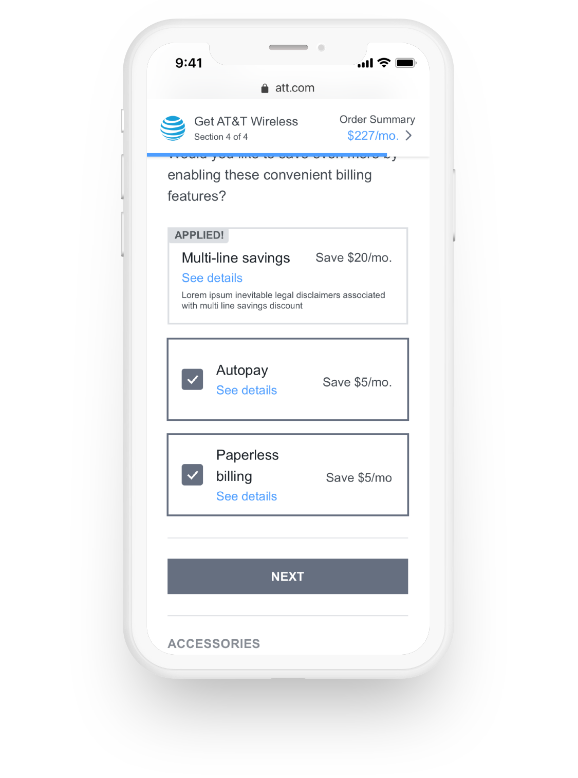 AT&T Mix & Match — sticky progress and totals